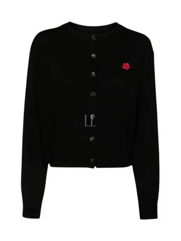 Boke Flower Embroidery Crew Neck Wool Cardigan Black - KENZO - BALAAN 2