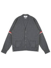 RWB V-neck Striped Virgin Wool Cardigan Grey - THOM BROWNE - BALAAN 2