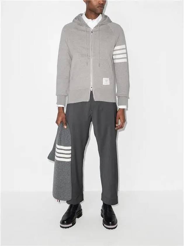 Engineered 4 Bar Diagonal Zip Up Hoodie Light Grey - THOM BROWNE - BALAAN 4