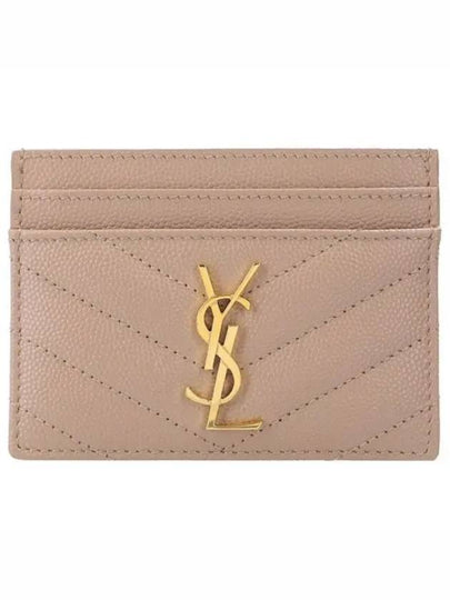 Gold Hardware Matelasse Caviar Leather Card Wallet Dark Beige - SAINT LAURENT - BALAAN 2