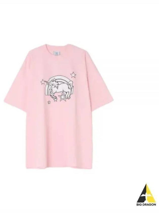 Overfit Unicorn Rainbow Print Short Sleeve T-Shirt Pink - VETEMENTS - BALAAN 2