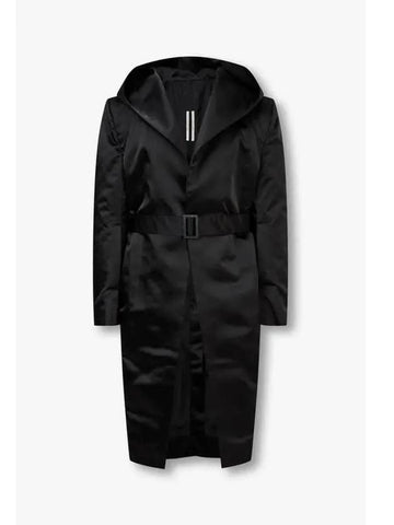 MEN Belted Hooded Nylon Coat Black - RICK OWENS - BALAAN 1