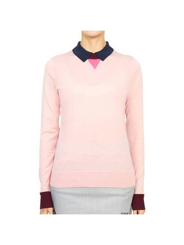 Women s Layered Merino Wool Polo Sweater Long Sleeve T Shirt Pink - G/FORE - BALAAN 1