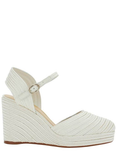 'Carolyn' White Wedges With Strap In Metallic Raffia Woman - CASTANER - BALAAN 1