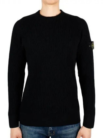 Full Rib Pure Wool Crewneck Knit Top Navy - STONE ISLAND - BALAAN 2