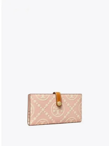 Monogram Contrast Embossing Zip up Slim Card Wallet Half Blush Cream Domestic Product GM0024072627723 - TORY BURCH - BALAAN 1