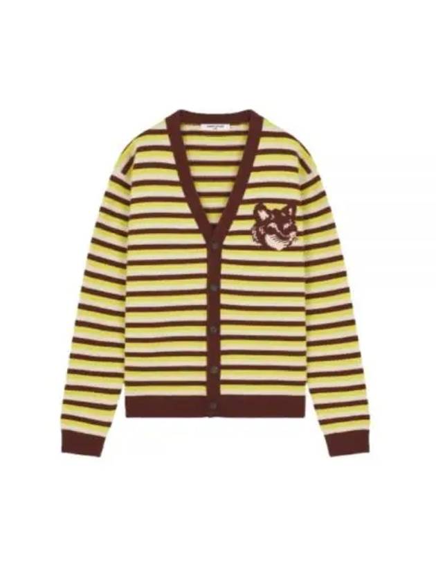 Fox Head Intarsia Striped Comfort Cardigan Pecan Wild Bergamot - MAISON KITSUNE - BALAAN 2