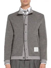 Men's Funnel Neck Button Up Wool Jacket Grey - THOM BROWNE - BALAAN 3