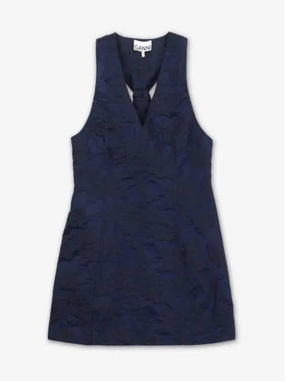 Botanical Jacquard Tie Strap Short Dress Blue - GANNI - BALAAN 2