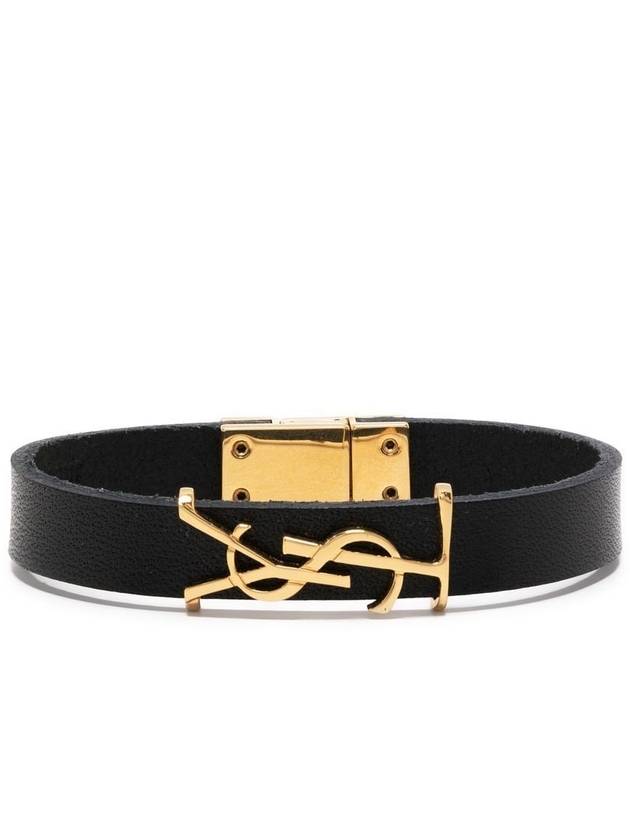 Monogram Logo Leather Bracelet Black - SAINT LAURENT - BALAAN 2