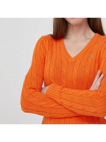 V-neck Embroidered Pony Cable Knit Top Orange - POLO RALPH LAUREN - BALAAN 1