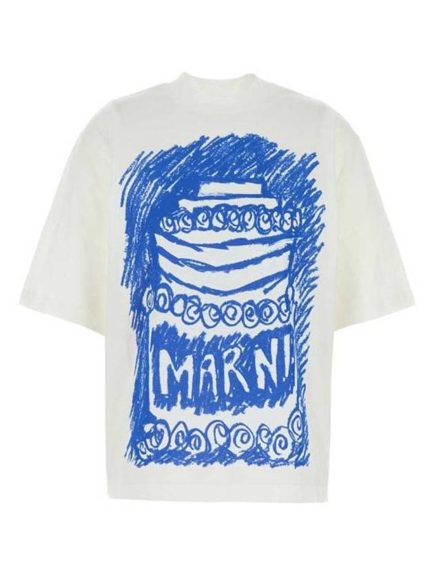 Illustrated Print Short Sleeve T-Shirt White Blue - MARNI - BALAAN 2