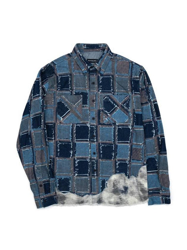 BBD Classic Logo Patchwork Pattern Layered Denim Shirt Blue - BLACKBLOND - BALAAN 1