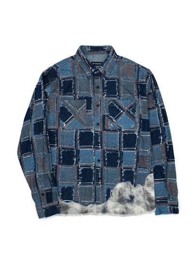 Classic Logo Patchwork Pattern Layered Denim Shirt Blue - BLACKBLOND - BALAAN 2