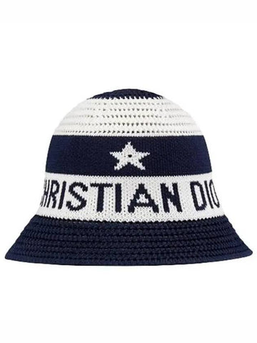 D Tulip Mesh Bucket Hat Navy White - DIOR - BALAAN 1