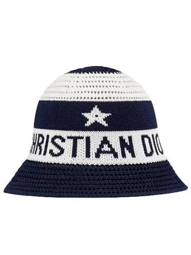 D Tulip Mesh Cloche Hat Navy White - DIOR - BALAAN 1