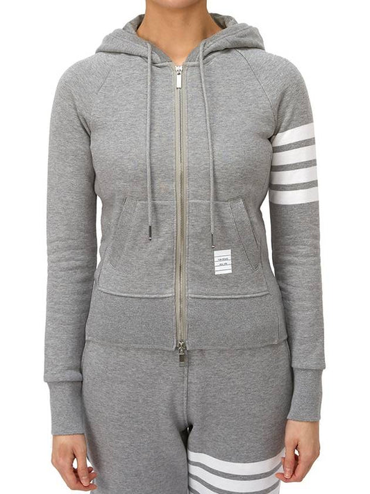 Engineered 4-Bar Stripe Loopback Jersey Knit Zip Up Hoodie Light Grey - THOM BROWNE - BALAAN 2