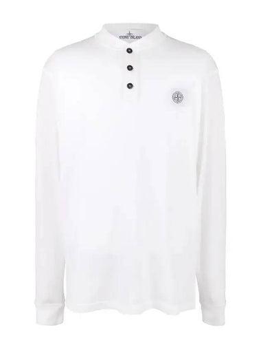 Logo Patch Button Long Sleeve T-Shirt White - STONE ISLAND - BALAAN 1