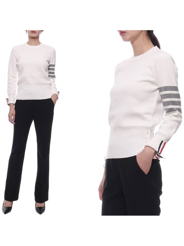 Milano Stitch Crewneck 4-Bar Cotton Crepe Knit Top White - THOM BROWNE - BALAAN 2