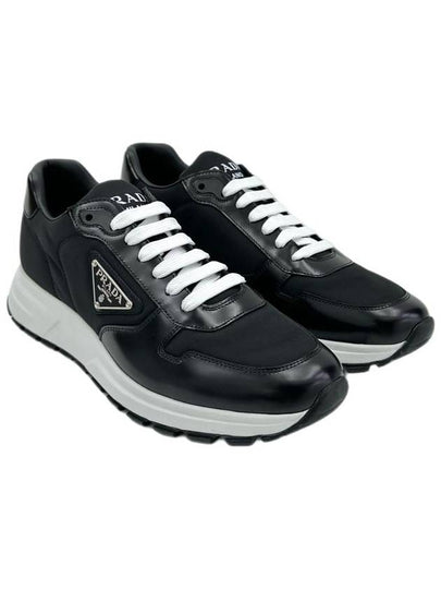 Prax 01 Re-Nylon Brushed Leather Low-Top Sneakers Black - PRADA - BALAAN 2