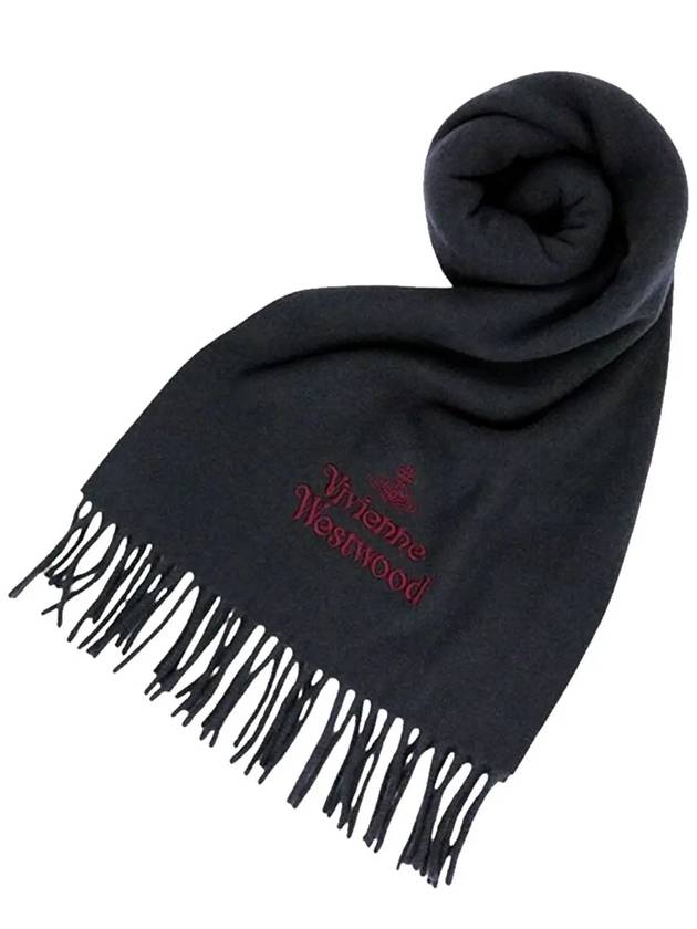 Embroidered Logo Wool Muffler Dark Gray 81030007 P408 - VIVIENNE WESTWOOD - BALAAN 2