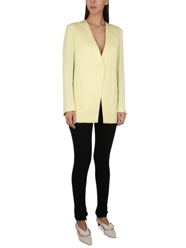 Women's Split Back V-Neck Blazer Jacket Yellow - JIL SANDER - BALAAN 3