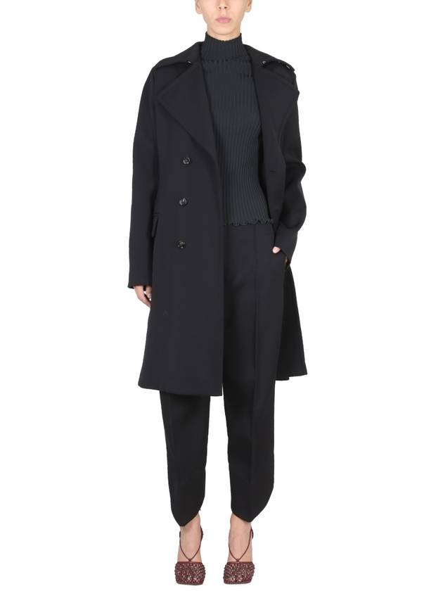 Women's Double Breasted Wool Coat Black - BOTTEGA VENETA - BALAAN 3