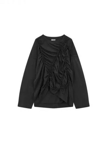 Women's unbalanced shirring cotton t-shirt black 271590 - DRIES VAN NOTEN - BALAAN 1