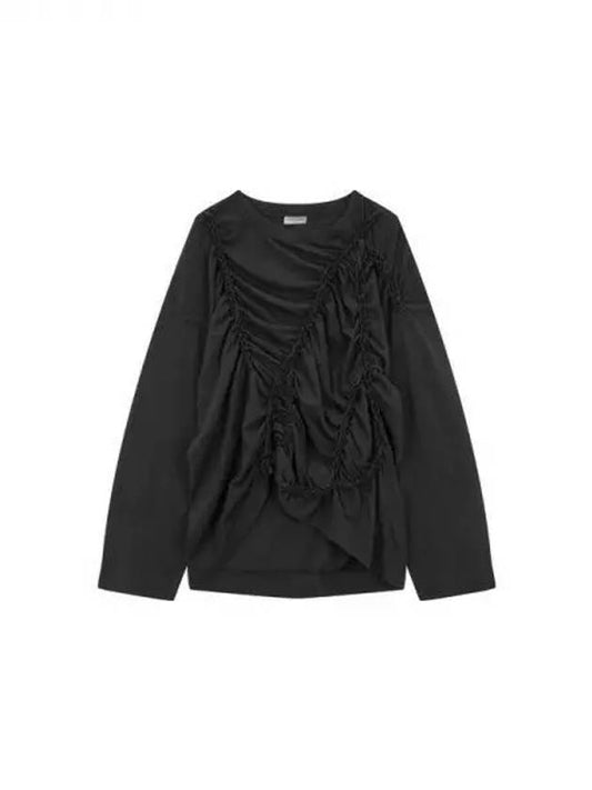 Women's unbalanced shirring cotton t-shirt black 271590 - DRIES VAN NOTEN - BALAAN 1