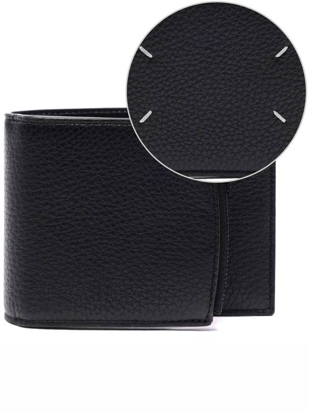 Stitched Zipper Bifold Leather Half Wallet Black - MAISON MARGIELA - BALAAN 3