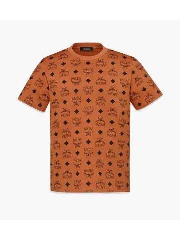 Monogram Print Short Sleeve T-Shirt Brown - MCM - BALAAN 2