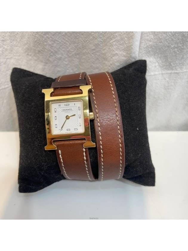 HH1 201 H Hour Gold Leather Double Band Women s Watch - HERMES - BALAAN 2