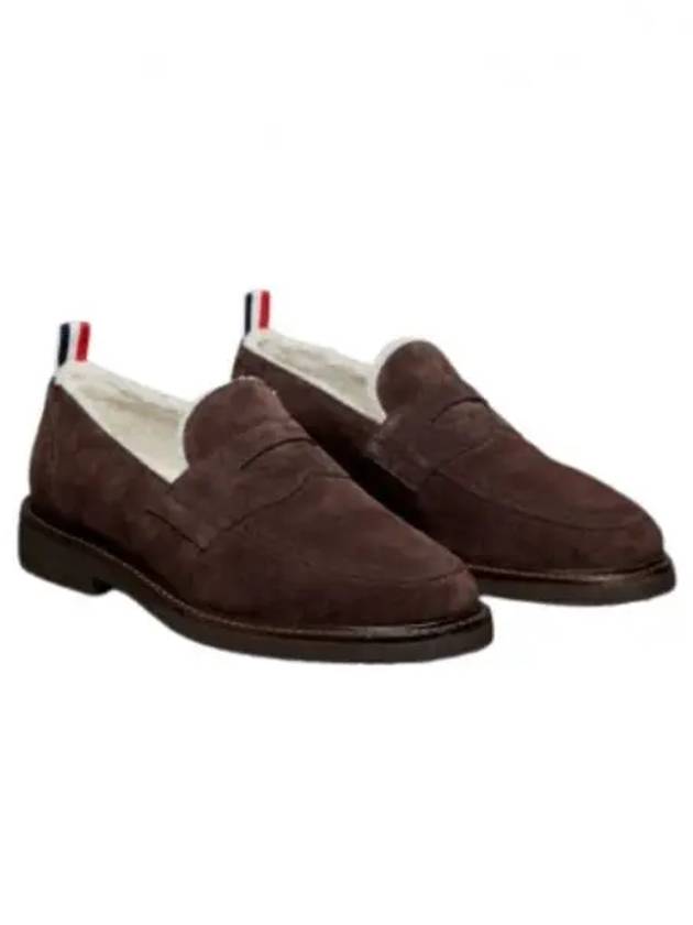 Shearling Lining Suede Penny Loafers Brown - THOM BROWNE - BALAAN 2