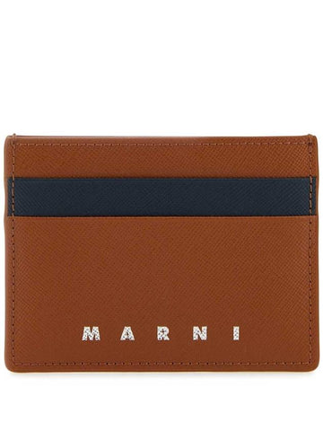 Debossed Logo Leather Card Wallet Brown - MARNI - BALAAN 1