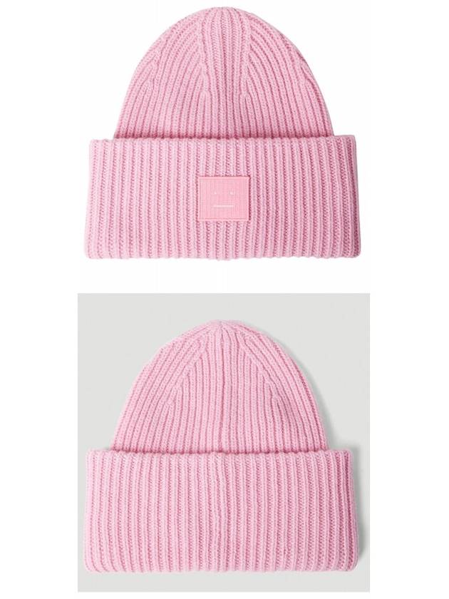 Face Patch Ribbed Wool Beanie Bubble Pink - ACNE STUDIOS - BALAAN 6