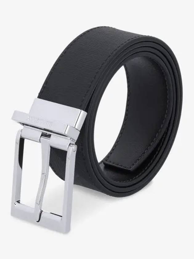 Reversible Checked Leather Belt Charcoal Silver - BURBERRY - BALAAN 2