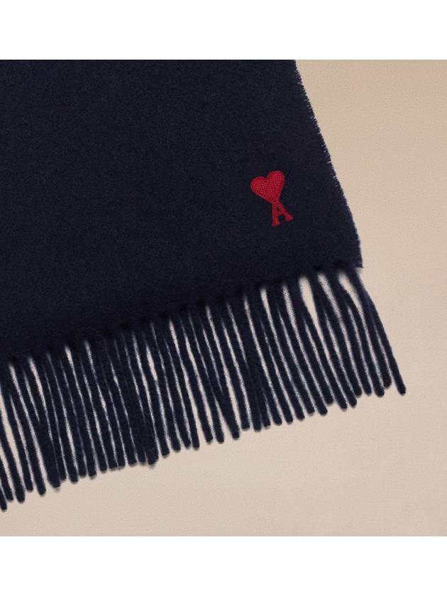 Small Heart Logo Wool Scarf Navy - AMI - BALAAN 6