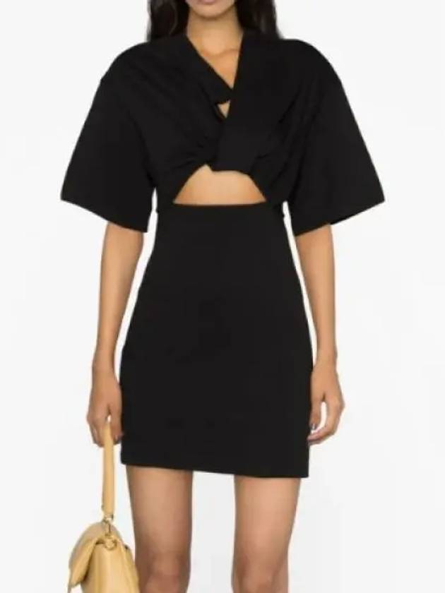 La Robe T-shirt Bahia Open Waistline Cotton Short Dress Black - JACQUEMUS - BALAAN 2