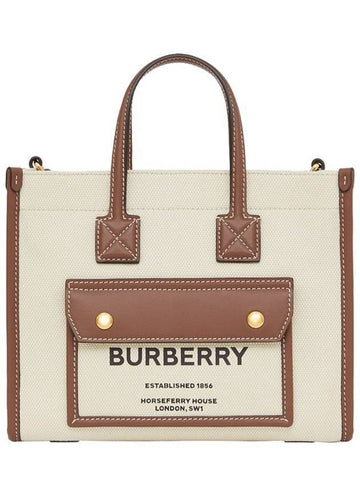 Mini Two-Tone Canvas and Leather Freya Tote Bag Natural Tan - BURBERRY - BALAAN 1