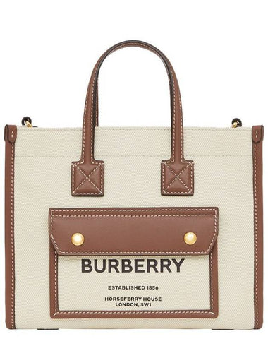 Mini Two-Tone Canvas and Leather Freya Tote Bag Natural Tan - BURBERRY - BALAAN 1