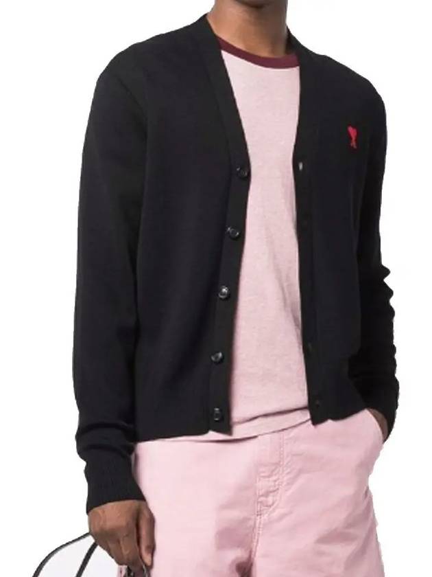 Red Heart Logo Merino Wool Cardigan Black - AMI - BALAAN 3