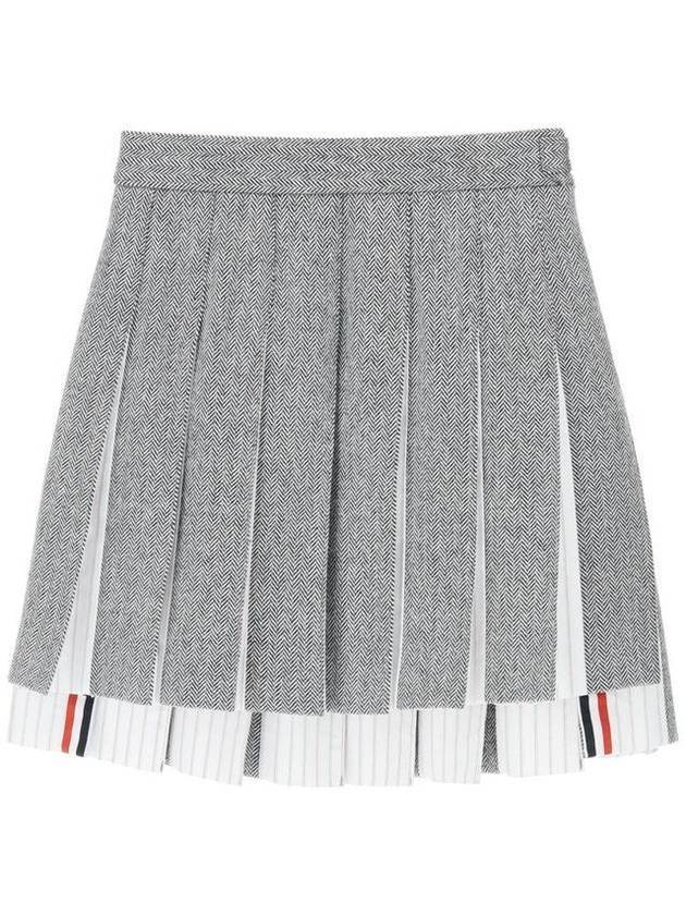 Double Fabric Pleated Mini Skirt Gray - THOM BROWNE - BALAAN.