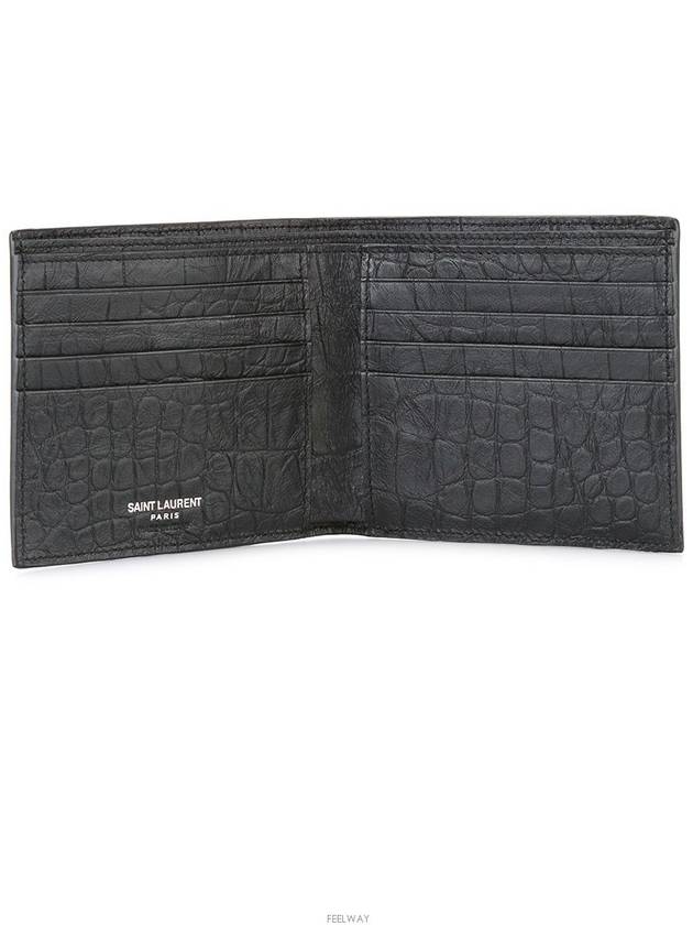 Men's Monogram Crocodile Leather Half Wallet Black - SAINT LAURENT - BALAAN 5