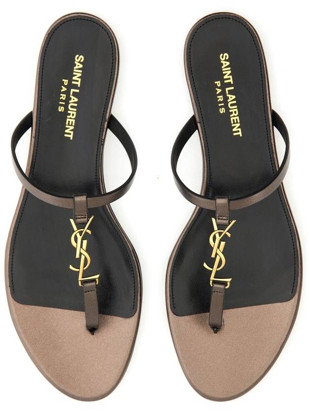 Cassandra Slide Leather Flip Flops Brown - SAINT LAURENT - BALAAN 4