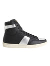 Leather High Top Sneakers Silver Black - SAINT LAURENT - BALAAN 1