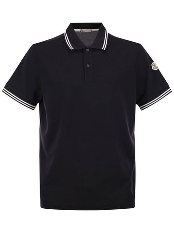 Cotton pique polo shirt with striped hemline - MONCLER - BALAAN 1