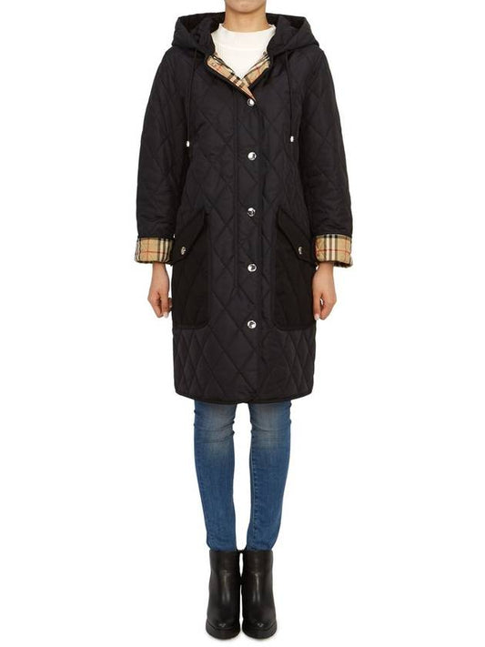 Women's Diamond Quilted Hoodie Single Coat Black - BURBERRY - BALAAN 2