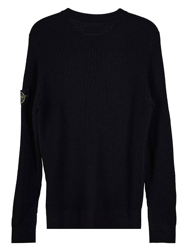 Wappen Patch Crew Neck Ribbed Wool Knit Top Black - STONE ISLAND - BALAAN 3