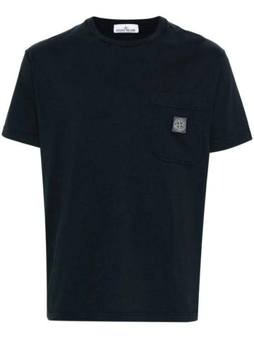 Fissato Treatment Organic Cotton Short Sleeve T-Shirt Navy - STONE ISLAND - BALAAN 1