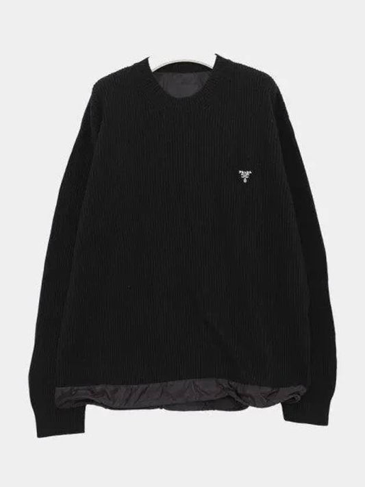 Embroidered Logo crew neck cashmere knit top black - PRADA - BALAAN 2